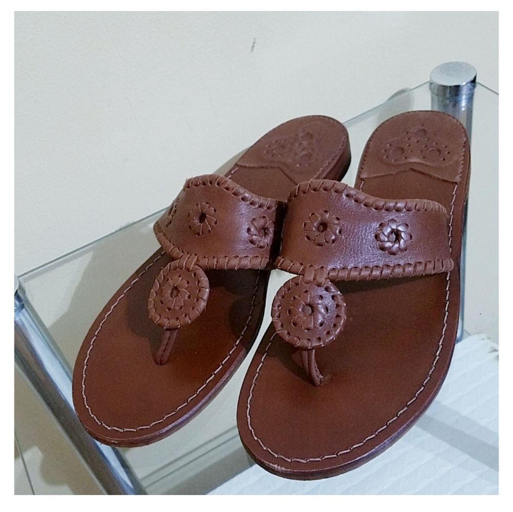 Jack Rogers Brown Leather Thong Sandals - Picture 2 of 15